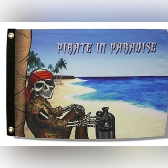 PIRATE IN PARADISE 12" x 18" Two Sided FLAG Boat Patio Deck beach Drinking Rum - Picture 1 of 3
